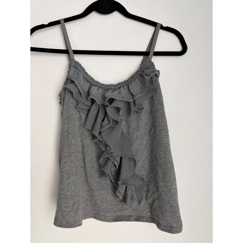 Hollister Womens Gray Ruffle Lace Trim Camisole Adjustable Strap Tank Top Size M